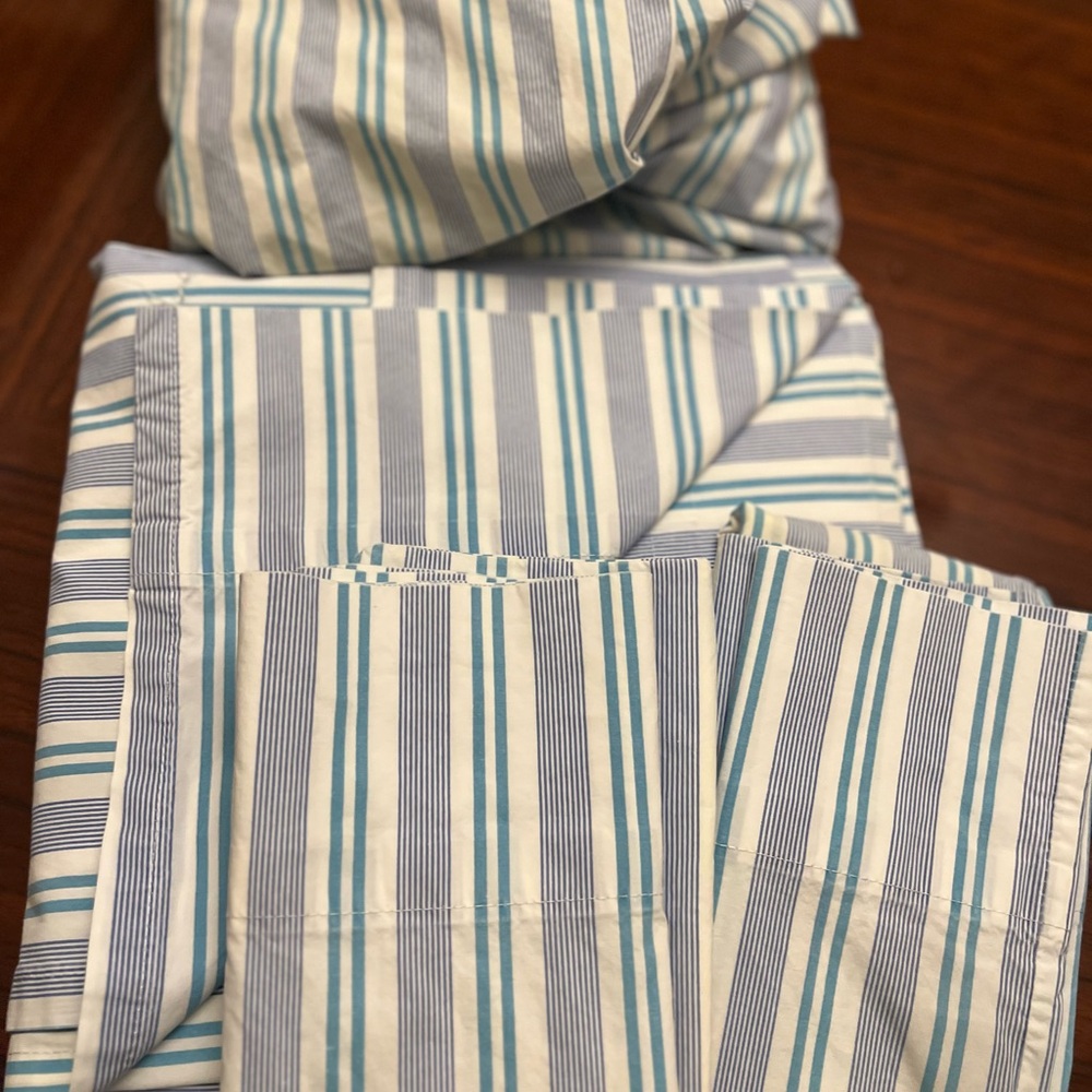 LRL Striped Blue and White Full size Bedding Set - Picture 2 of 16